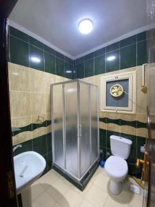 a bathroom with a shower and a toilet and a sink at Amwaj Compound in Hurghada