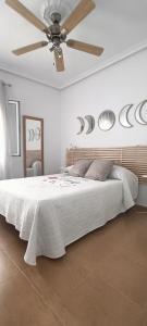 sypialnia z łóżkiem i wentylatorem sufitowym w obiekcie Mi Casita del Cabo w mieście El Cabo de Gata