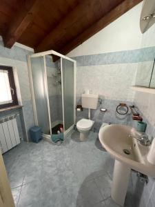 a bathroom with a shower and a toilet and a sink at Court Inn in Galliate