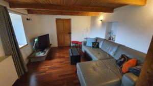 a living room with a couch and a television at La Louve in Basse-sur-le-Rupt