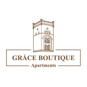 a drawing of a tower of a building with the words garage boutique apartments at Grâce Boutique Apartments in Halle an der Saale