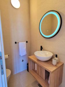 een badkamer met een wastafel en een spiegel aan de muur bij Apartment Ana - Gradac in Gradac
