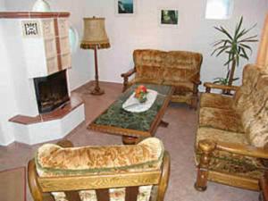 sala de estar con muebles y chimenea en Ruegen_Fewo 69, en Ummanz