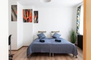 - une chambre avec un lit et deux peintures murales dans l'établissement W21 Central Apartment, à Budapest