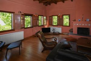 - un salon avec un canapé et une cheminée dans l'établissement ARKPelion, à Tsagkarada