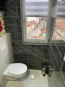 baño con aseo y ventana en Apartman Stil, en Višegrad
