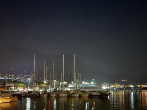 un gruppo di barche ormeggiate in un porto di notte di AL CENTRO a Formia