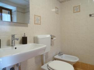 a bathroom with a white toilet and a sink at Istrian Stone House with a big garden in Marezige