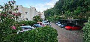 a group of cars parked in a parking lot at Boutique Hotel Acacia in Lovran