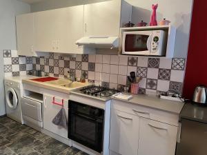 a kitchen with a stove and a microwave at Appartement COSY rue Chaussée in Verdun