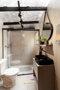 a bathroom with a toilet and a sink at Cabana Grafe in Bento Gonçalves
