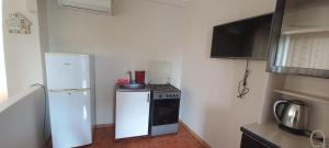 a small kitchen with a stove and a refrigerator at Guest House LIBU Zugdidi in Zugdidi