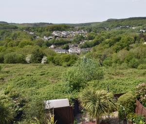 uma vista para a aldeia a partir do jardim em Y Bwthyn Bach - Taff Trail em Treharris