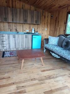 ein Wohnzimmer mit einem Sofa und einem Tisch in der Unterkunft Hergül Holiday Village in Gazipasa