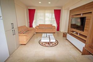 - un salon avec un canapé et une télévision dans l'établissement Nokta Kaya Suit Apart, Fethiye, Ölüdeniz, à Fethiye