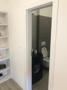 a bathroom with a washing machine and a toilet at Apartment Centro 2 in Kastav +3 photos
