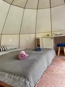 een kamer met 2 bedden in een tent bij Mugavustega majake mereäärses männikus. in Lohusalu