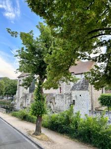 a tree on the side of a road next to a building at Appartement bords de l’Eure charmant studio in Chartres