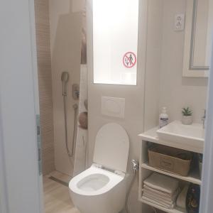 un piccolo bagno con servizi igienici e lavandino di Apartman Neyla a Mostar