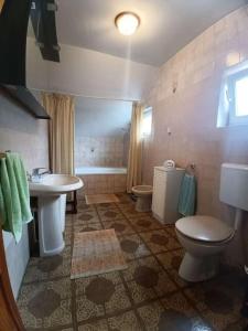 een badkamer met een wastafel, een toilet en een wastafel bij Apartman u potkrovlju in Sremski Karlovci