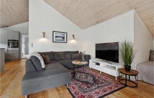 a living room with a couch and a flat screen tv at Amazing Home In Nex With 3 Bedrooms, Sauna And Wifi in Vester Sømarken