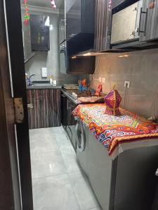 cocina con lavadora y encimera colorida en بورتو سعيد, en `Ezbet Shalabi el-Rûdi