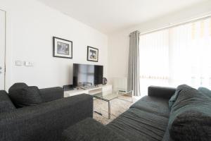 倫敦的住宿－Luxury Apartment Canning Town，带沙发和电视的客厅