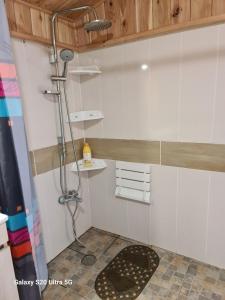 a bathroom with a shower and a toilet at AL Luso Brasileiro in Lajes das Flores +10 photos