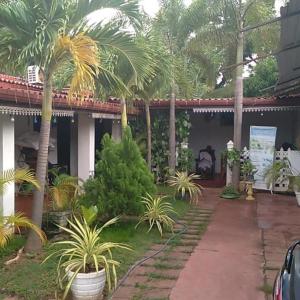 une maison avec des palmiers devant elle dans l'établissement UPPUVELI BEACH HOUSE, à Trincomalee
