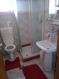 a bathroom with a toilet and a shower and a sink at Sobe Centar in Visoko