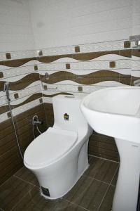 加德滿都的住宿－Mount Star Homestay，浴室配有白色卫生间和盥洗盆。