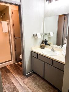 a bathroom with a sink and a mirror at Giant Steps 44 Ski In-out in Brian Head