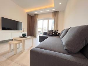 un soggiorno con divano e TV di Naiade Apartment a Isola del Liri