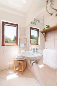 uma casa de banho com um lavatório e um espelho em Apartments Rozelyn em Ugljan