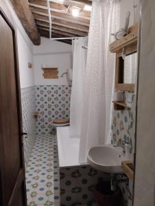 ein Bad mit einem Waschbecken, einem WC und einer Dusche in der Unterkunft ROSMARINO in Città della Pieve