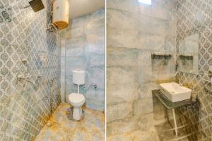 two pictures of a bathroom with a toilet and a sink at FabExpress GS Residency in Varanasi
