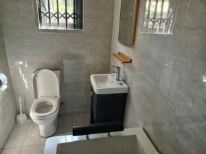 La salle de bains est pourvue de toilettes et d'un lavabo. dans l'établissement MATT Bed and Breakfast, à Lilongwe
