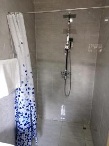 a bathroom with a shower with a shower curtain at MATT Bed and Breakfast in Lilongwe