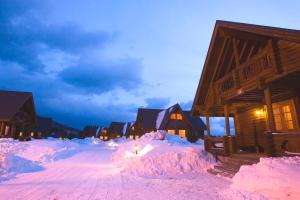 a village covered in snow at night at Awone Shirakami Juniko in Fukaura