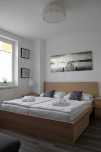 フリンブルクにあるapartmán Relax Frymburkのベッドルーム1室(大型ベッド1台付)