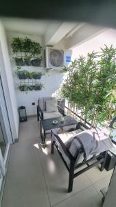 Jazine lux apartment E&T في زادار: غرفة معيشة بها كراسي وأريكة ونباتات