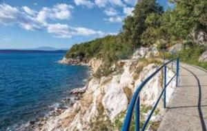 a path next to the ocean with a blue railing at Jelly in Crikvenica
