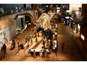 北九州市にあるHigashiyama no Kobesso - Vacation STAY 14451の博物館の恐竜骨格を見る集団