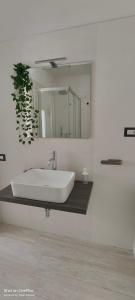 a bathroom with a white sink and a mirror at Sienda Cesira in Muravera