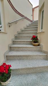 a set of stairs with red flowers in pots at Sienda Cesira in Muravera