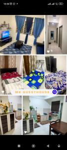 uma colagem de fotos de um quarto e um quarto em Mk guesthouse em Kuantan