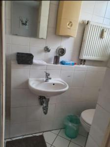 y baño con lavabo y aseo. en Wohnung im Zentrum von Darmstadt, en Darmstadt