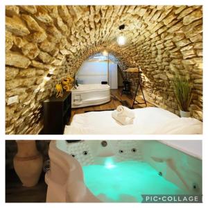 two pictures of a bathroom with a bath tub at Tzfat Boutique Stay! in Safed