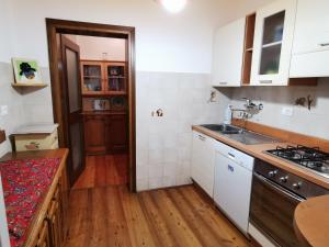 a kitchen with a sink and a stove top oven at Casa Phoenix Appartamento piano terra immerso nel verde a pochi minuti dalla ciclabile in Pieve di Cadore