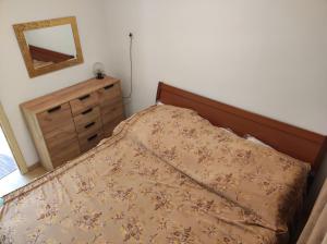 a bedroom with a bed with a dresser and a mirror at Na Zeleni cesti / On the green road in Dekani